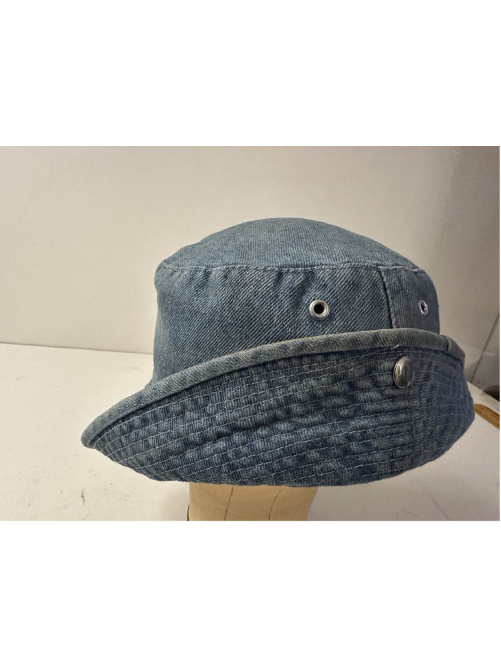 Vintage Denim Bucket Hat Medium Wash Cotton Sun Cap Side Pocket Utility Outdoor